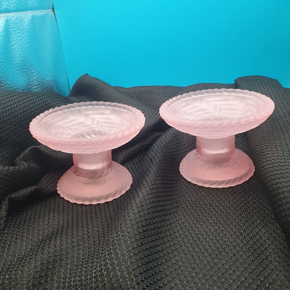 Vintage Frosted Pink Candle Holders